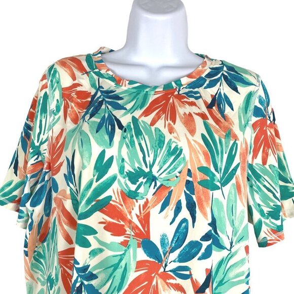 L.L. Bean SunSmart UPF 50+ Sun Shirt Rash‎ Guard Large Short Sleeve Leaves Print - Picture 3 of 6